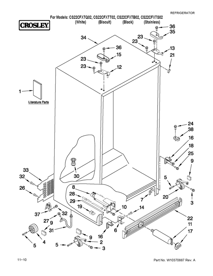 Cabinet Parts Diagram and Parts List for CS22CFXTT02  Crosley Refrigerator