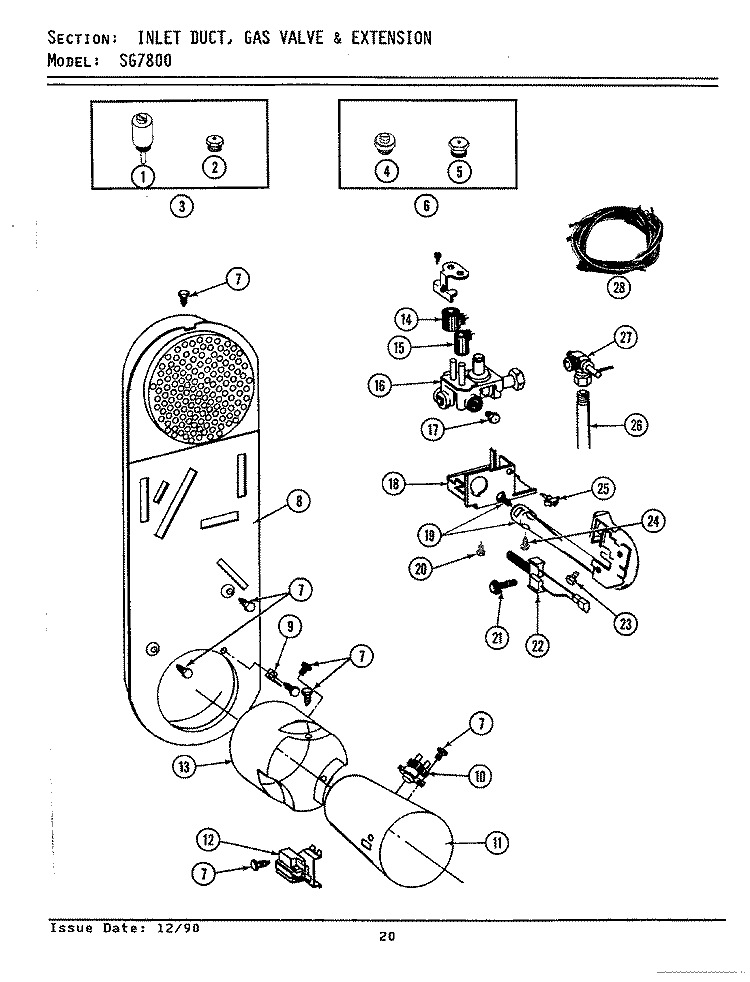 INLET DUCT, GAS VALVE & EXT. (SG7800) Diagram and Parts List for LSG7800  Maytag Washer Dryer Combo