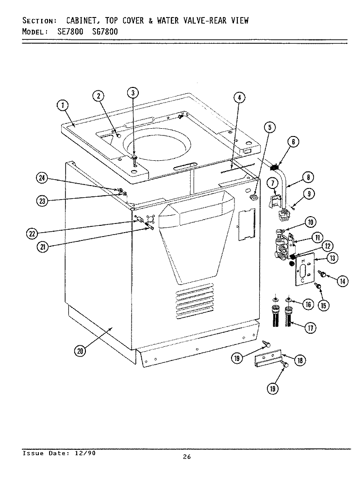 CABINET, TOP COVER & WATER VALVE (REAR) Diagram and Parts List for SE7800  Maytag Washer Dryer Combo