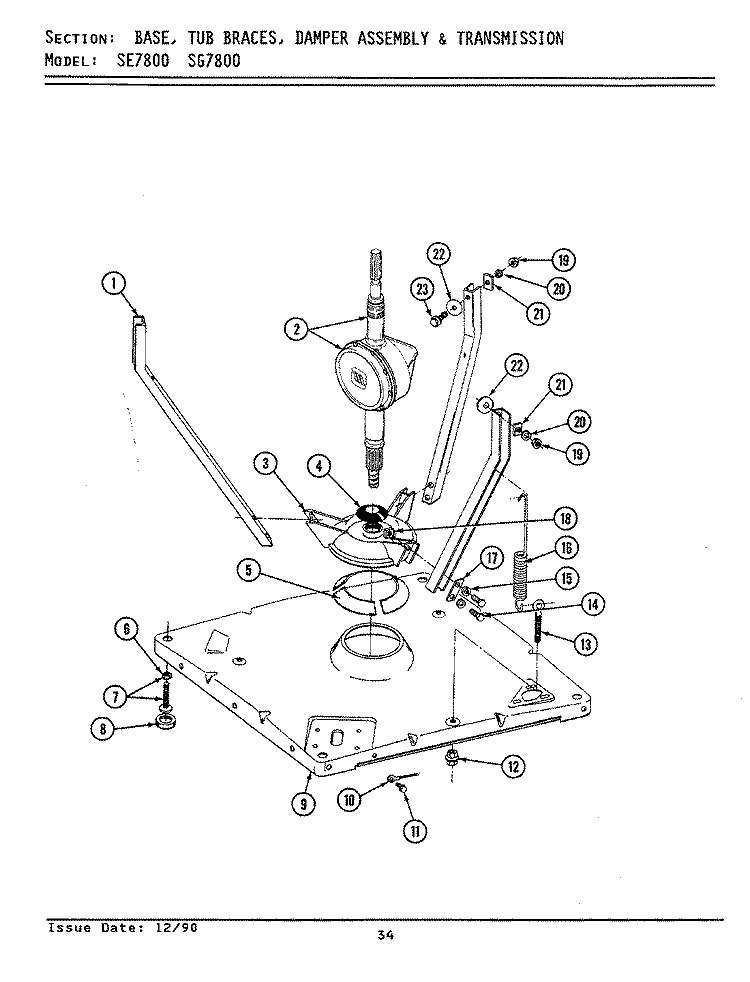 BASE, TUB BRACES, DAMPER ASSY. & TRANS. Diagram and Parts List for LSG7800  Maytag Washer Dryer Combo