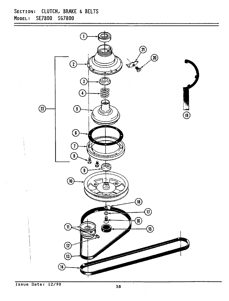 CLUTCH, BRAKE & BELTS Diagram and Parts List for LSG7800  Maytag Washer Dryer Combo