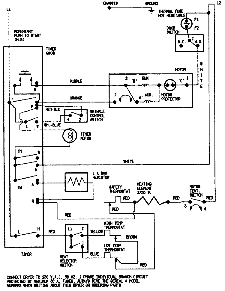 WIRING INFORMATION Diagram and Parts List for LDEH200AGV  Hoover Dryer