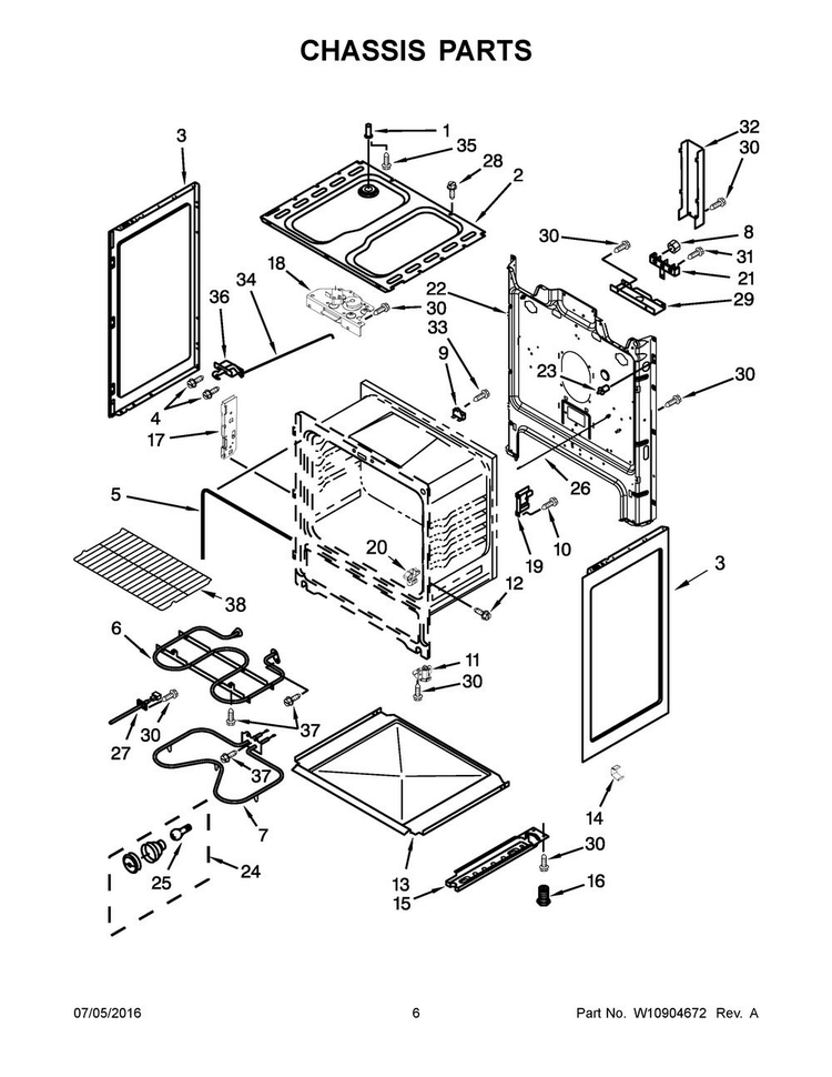 Chassis Parts Diagram and Parts List for YACR4503SFS0  Amana Range