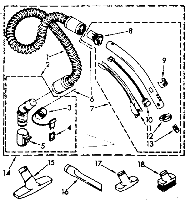 Hose And Attachment Parts Diagram and Parts List for 1162435083  Kenmore Canister Vacuum
