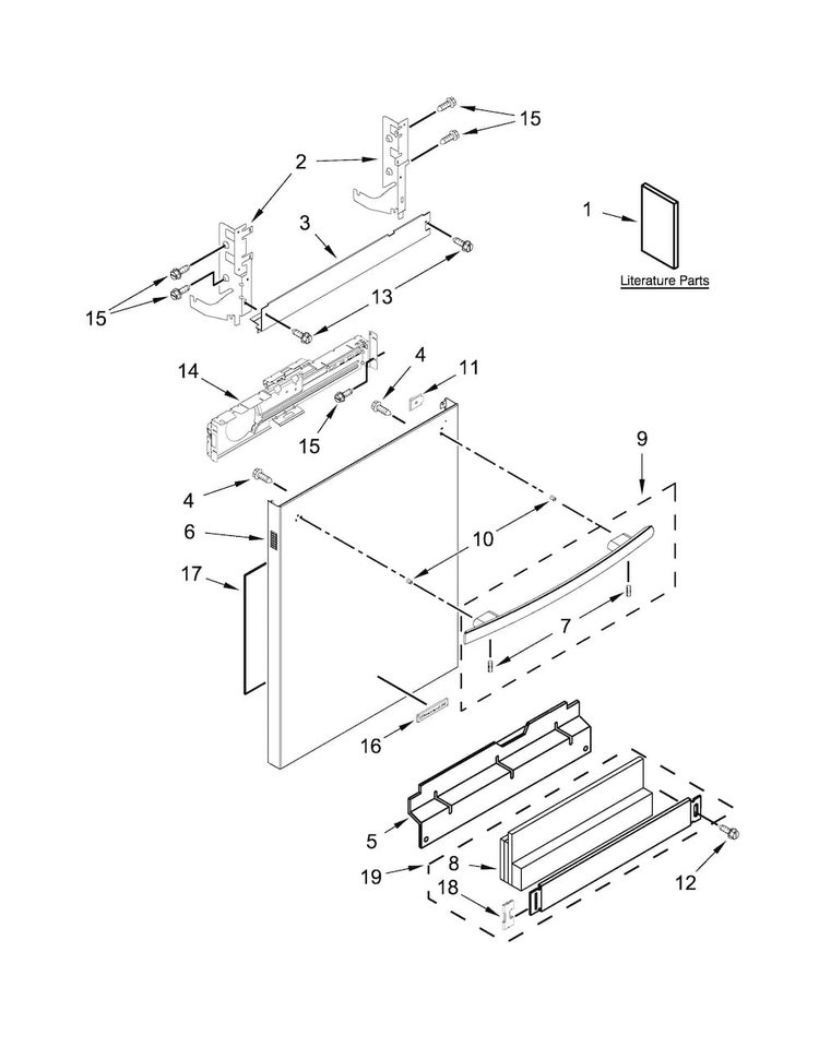 Door And Panel Parts Diagram and Parts List for JDB9000CWS1  Jenn-Air Dishwasher