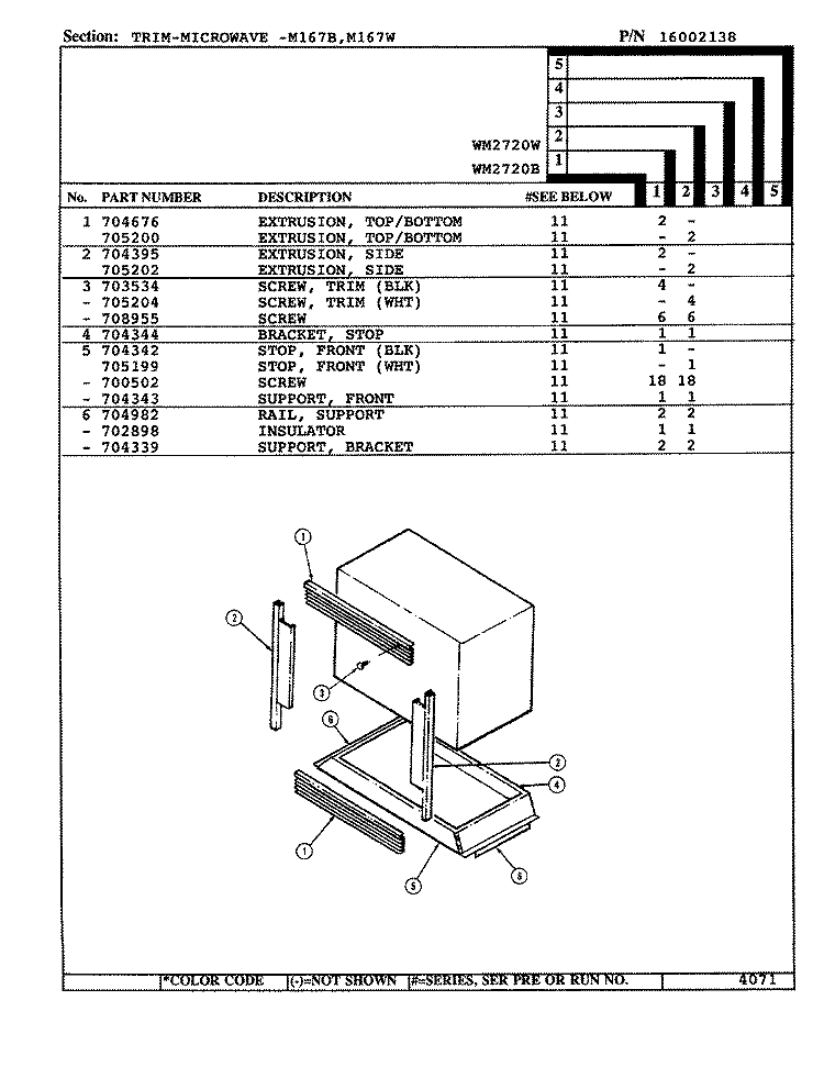 TRIM Diagram and Parts List for M167B  Jenn-Air Microwave