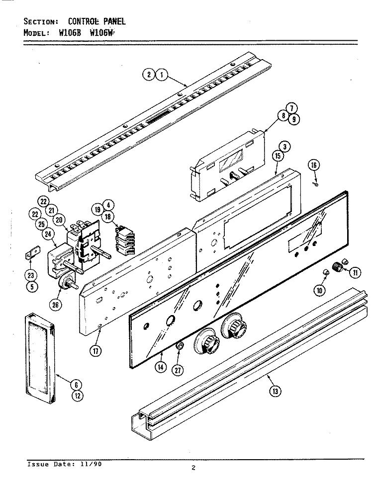 CONTROL PANEL Diagram and Parts List for W106B  Jenn-Air Wall Oven