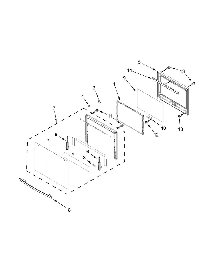 Upper Oven Door Parts Diagram and Parts List for JJW2830DB01  Jenn-Air Wall Oven