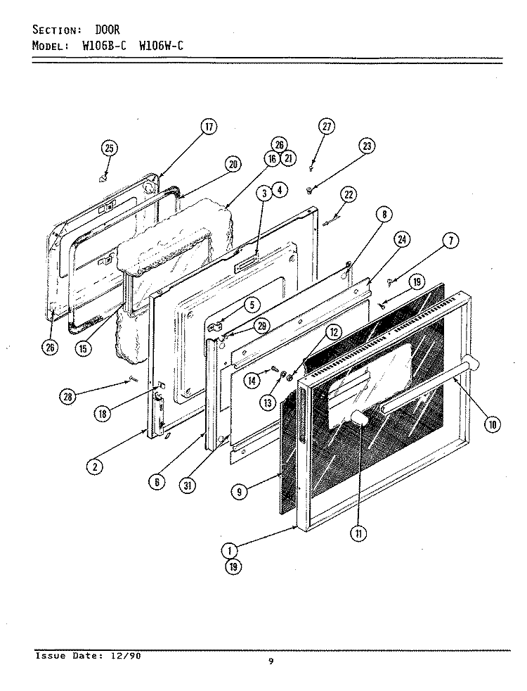 DOOR Diagram and Parts List for W106W-C  Jenn-Air Wall Oven