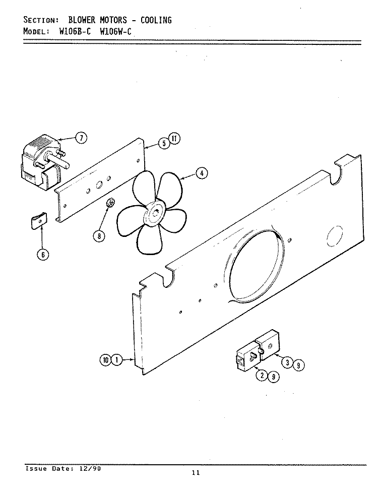 BLOWER MOTOR (COOLING) Diagram and Parts List for W106B-C  Jenn-Air Wall Oven