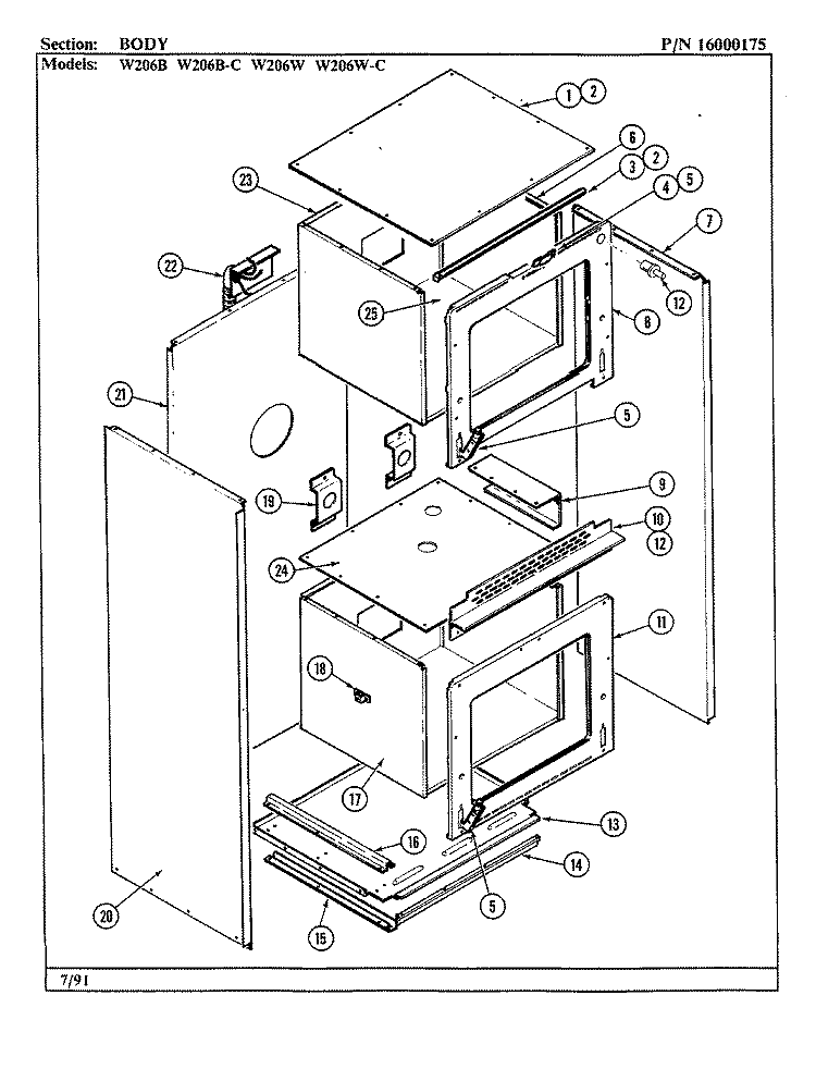 BODY Diagram and Parts List for W206W  Jenn-Air Wall Oven