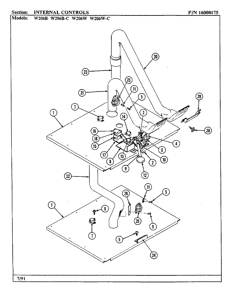 INTERNAL CONTROLS Diagram and Parts List for W206W  Jenn-Air Wall Oven