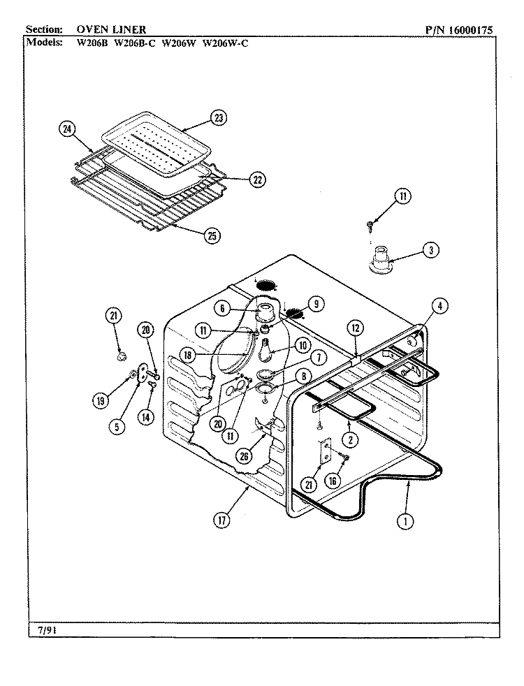 OVEN Diagram and Parts List for W206W  Jenn-Air Wall Oven