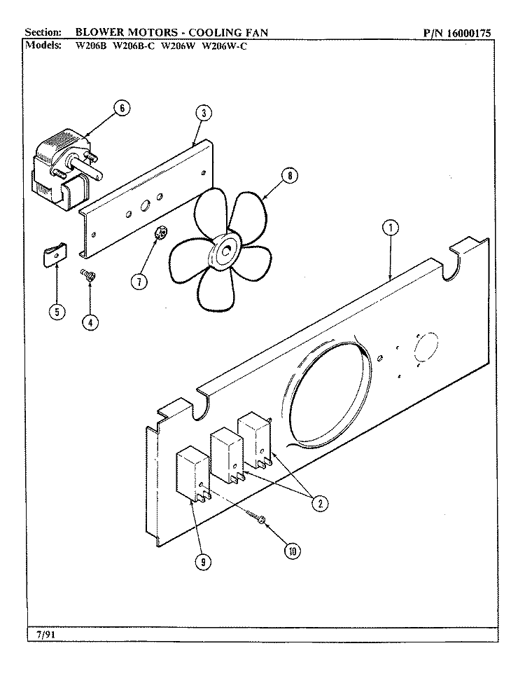 BLOWER MOTOR (COOLING FAN) Diagram and Parts List for W206W  Jenn-Air Wall Oven