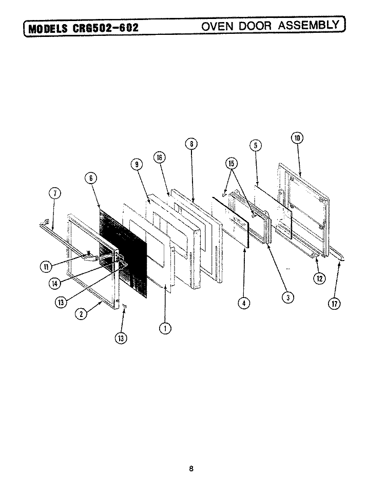 OVEN DOOR ASSEMBLY Diagram and Parts List for LCRG602  Maytag Range