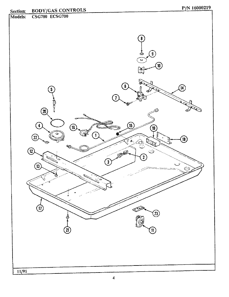 BODY / GAS CONTROLS Diagram and Parts List for CSG700  Maytag Cooktop
