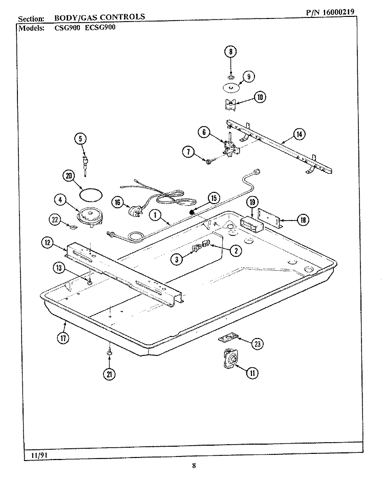 BODY / GAS CONTROLS (CSG900 / ECSG900) Diagram and Parts List for CSG900  Maytag Cooktop
