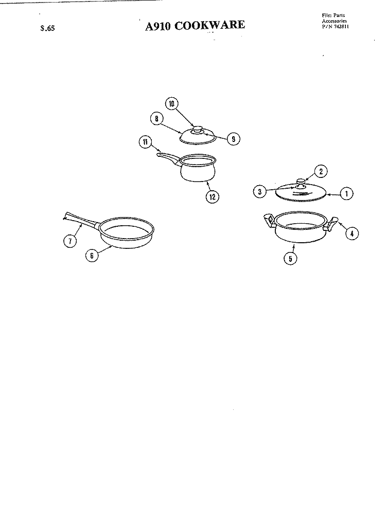 COOKWARE Diagram and Parts List for A910  Jenn-Air Cooktop