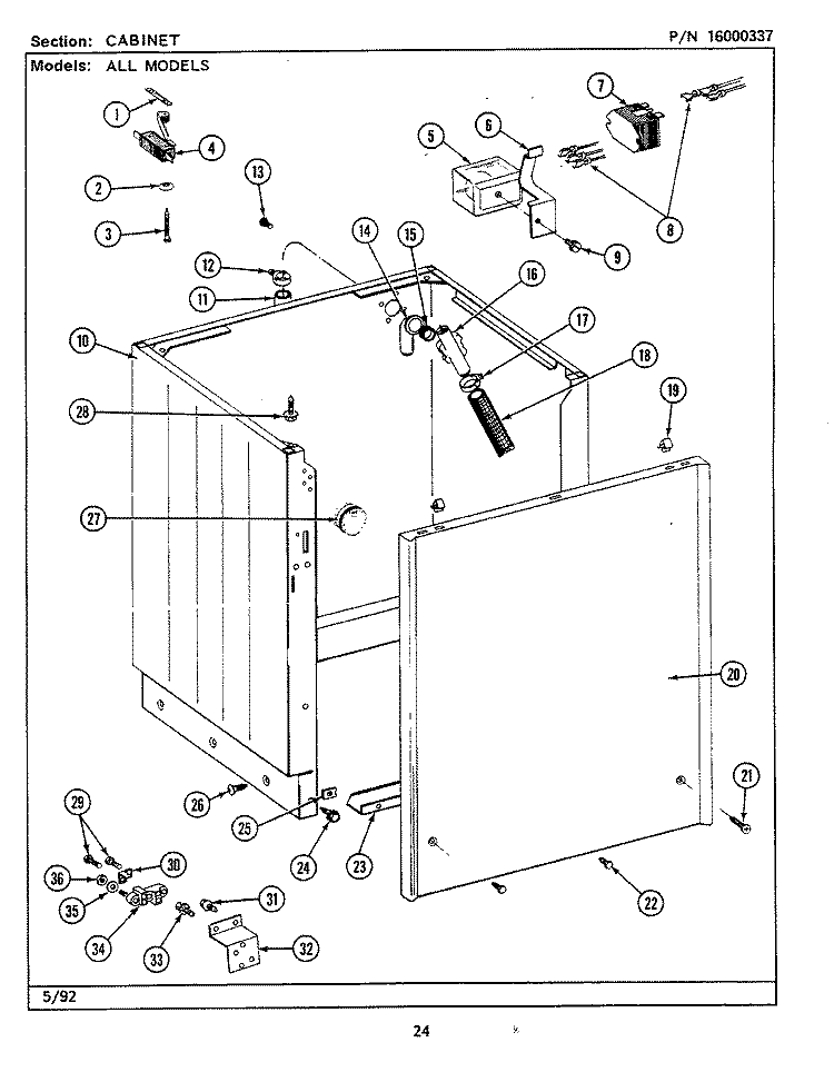CABINET (LSG7800ABx) Diagram and Parts List for LSG7800ABE  Maytag Washer Dryer Combo
