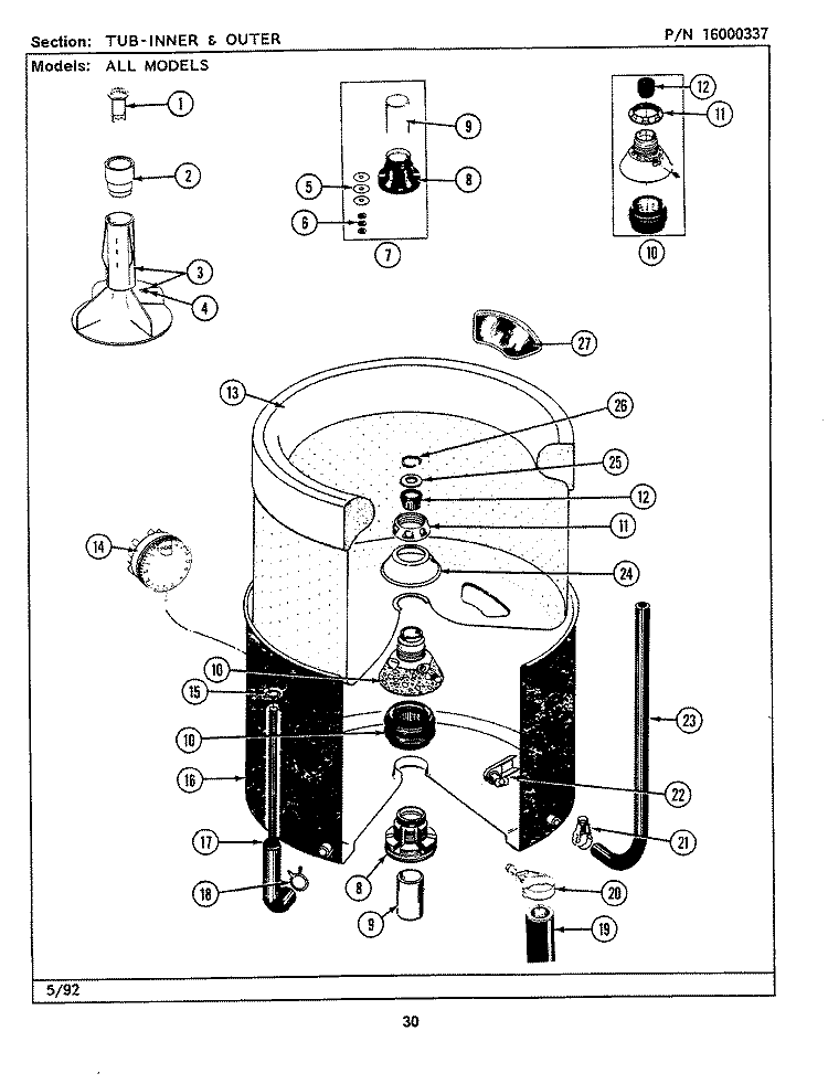 TUB - INNER & OUTER (LSG7800ABx) Diagram and Parts List for LSG7800ABE  Maytag Washer Dryer Combo