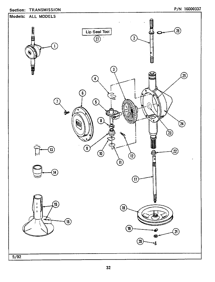 TRANSMISSION (LSG7800ABx) Diagram and Parts List for LSG7800ABE  Maytag Washer Dryer Combo