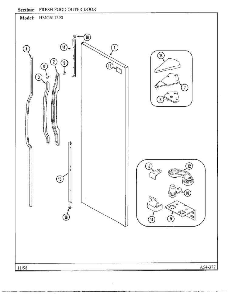 Fresh Food Outer Door Diagram and Parts List for HMG611390  Admiral Refrigerator