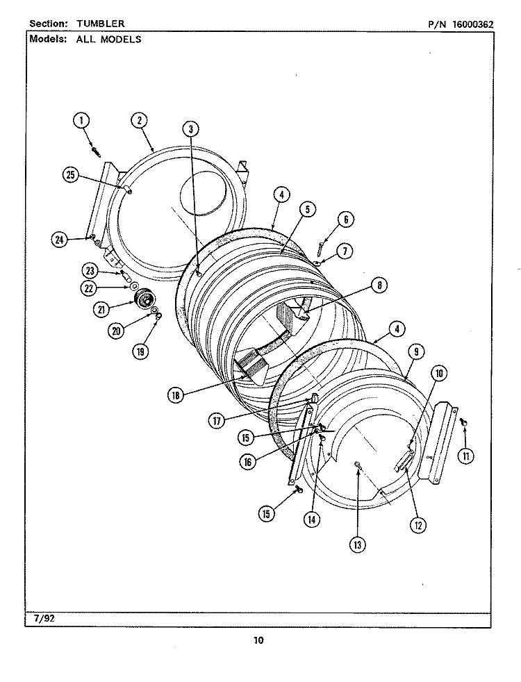TUMBLER (LSE7800ACE, ADE, AEE) Diagram and Parts List for LSE7800AEE  Maytag Washer Dryer Combo