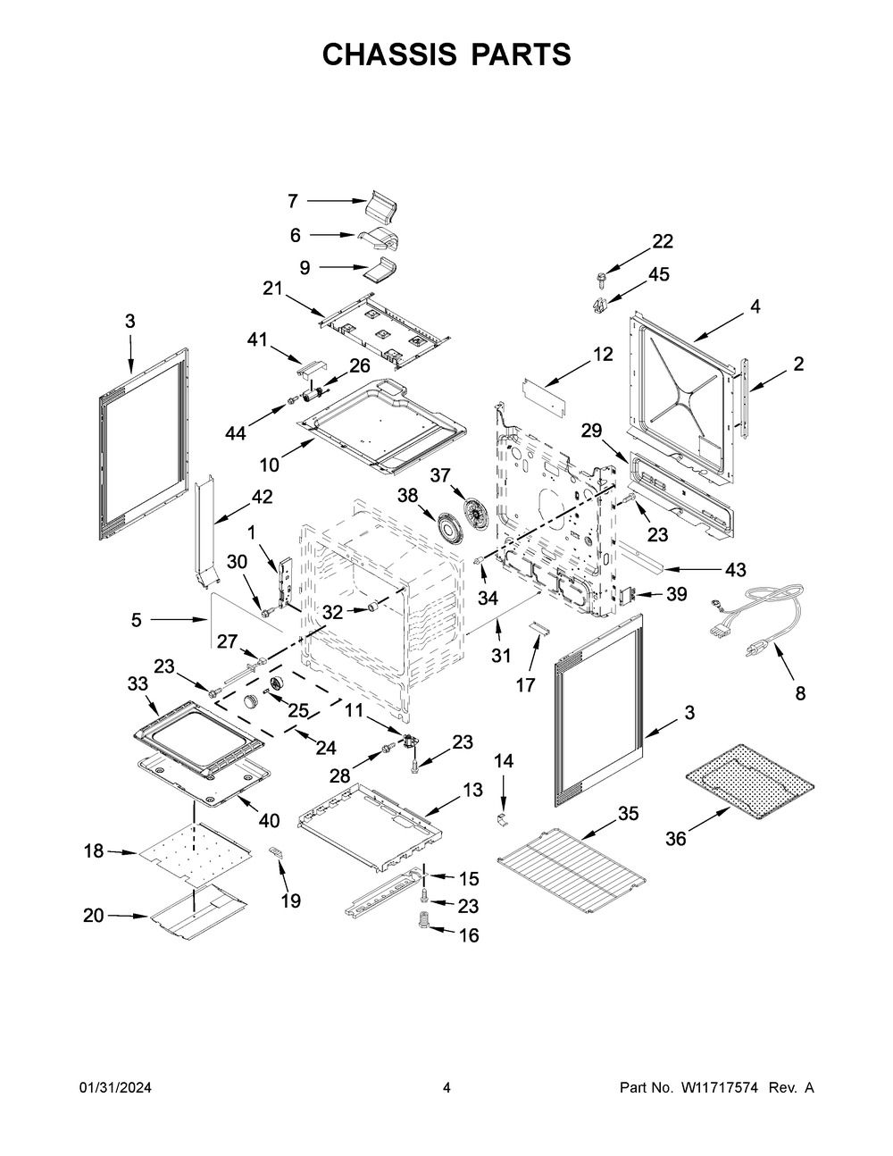 Chassis Parts Diagram and Parts List for MGS8800PZ1  Maytag Range