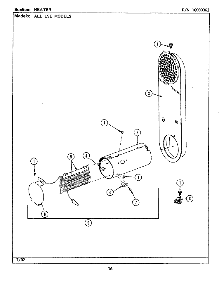 HEATER (LSE7800ACE, ADE, AEE) Diagram and Parts List for LSE7800AEE  Maytag Washer Dryer Combo
