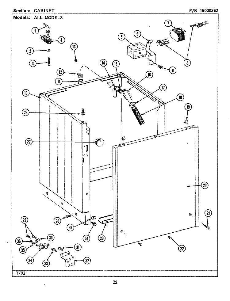 CABINET (LSE7800ACE, ADE, AEE) Diagram and Parts List for LSE7800AEE  Maytag Washer Dryer Combo