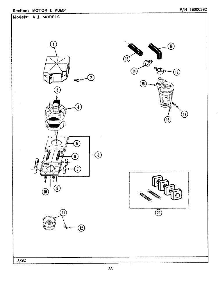 MOTOR & PUMP (LSE7800ACE, ADE, AEE) Diagram and Parts List for LSE7800AEE  Maytag Washer Dryer Combo