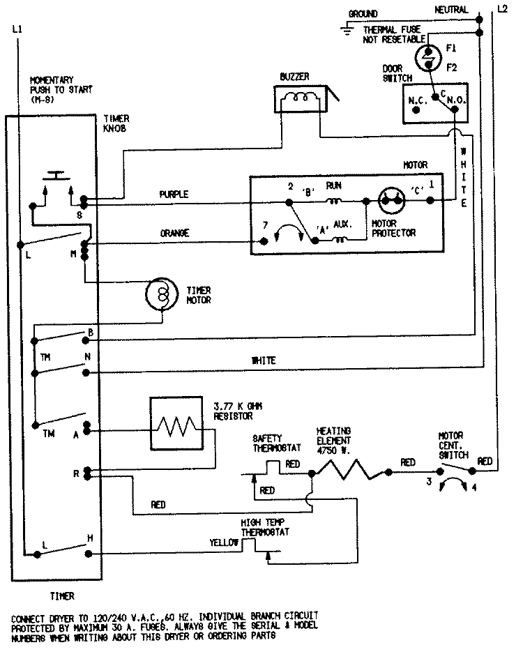 WIRING INFORMATION Diagram and Parts List for CDE22B6M  Crosley Dryer
