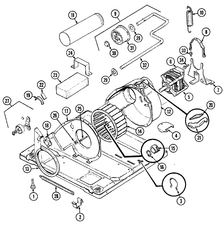 MOTOR & DRIVE (REV. E) Diagram and Parts List for DGL203AC  Norge Dryer