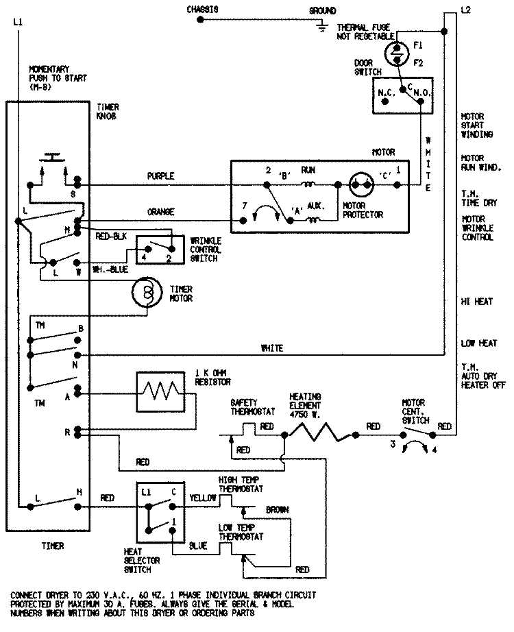 WIRING INFORMATION (DEN204KV) Diagram and Parts List for DEN204KV  Norge Dryer