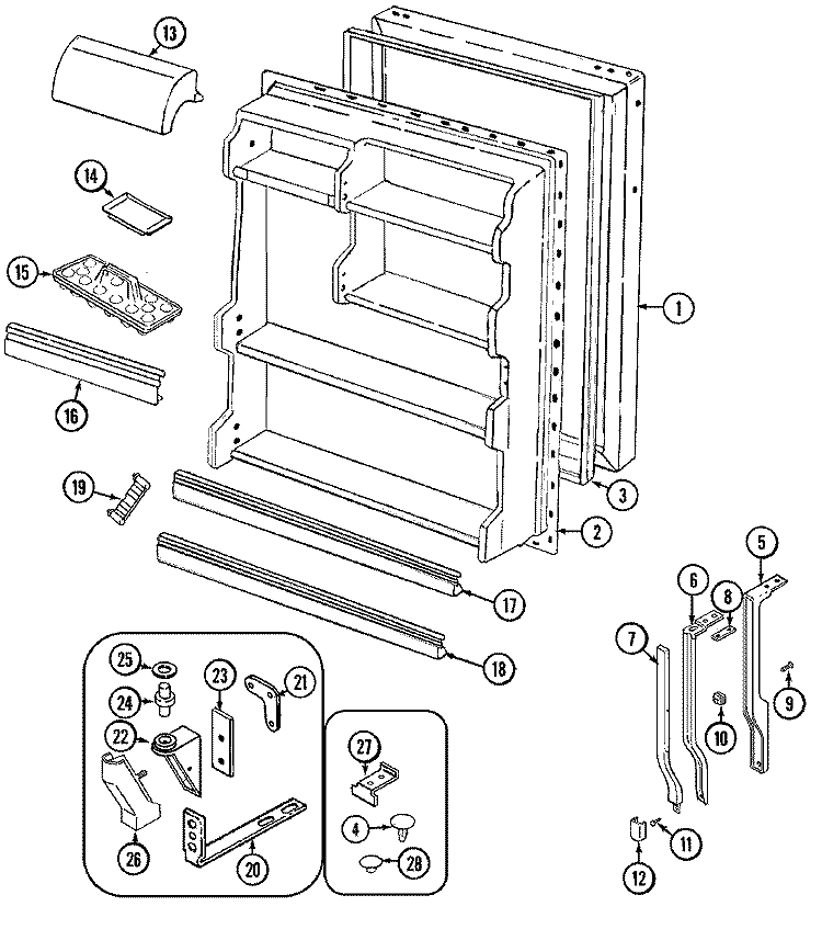 FRESH FOOD DOOR Diagram and Parts List for GT19A4XV  International Refrigerator