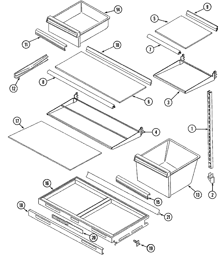 SHELVES & ACCESSORIES Diagram and Parts List for GT23A8XA  Maytag Refrigerator