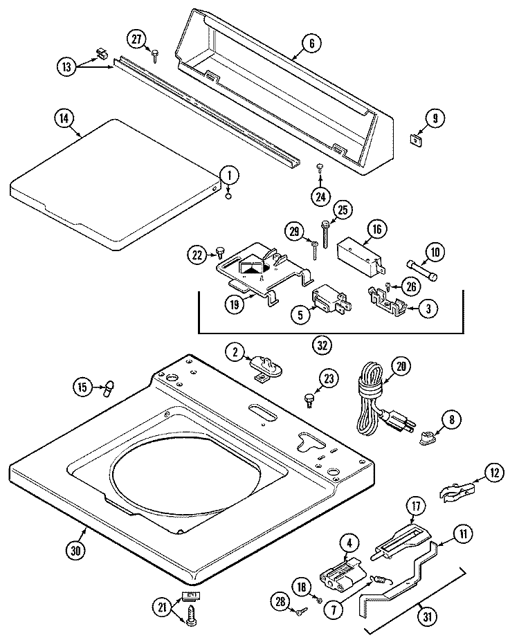 TOP Diagram and Parts List for LAT7304AGE  International Washer