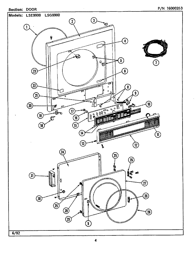 DOOR (LSE9900AFL, AFW) Diagram and Parts List for LSE9900AFW  Maytag Washer Dryer Combo