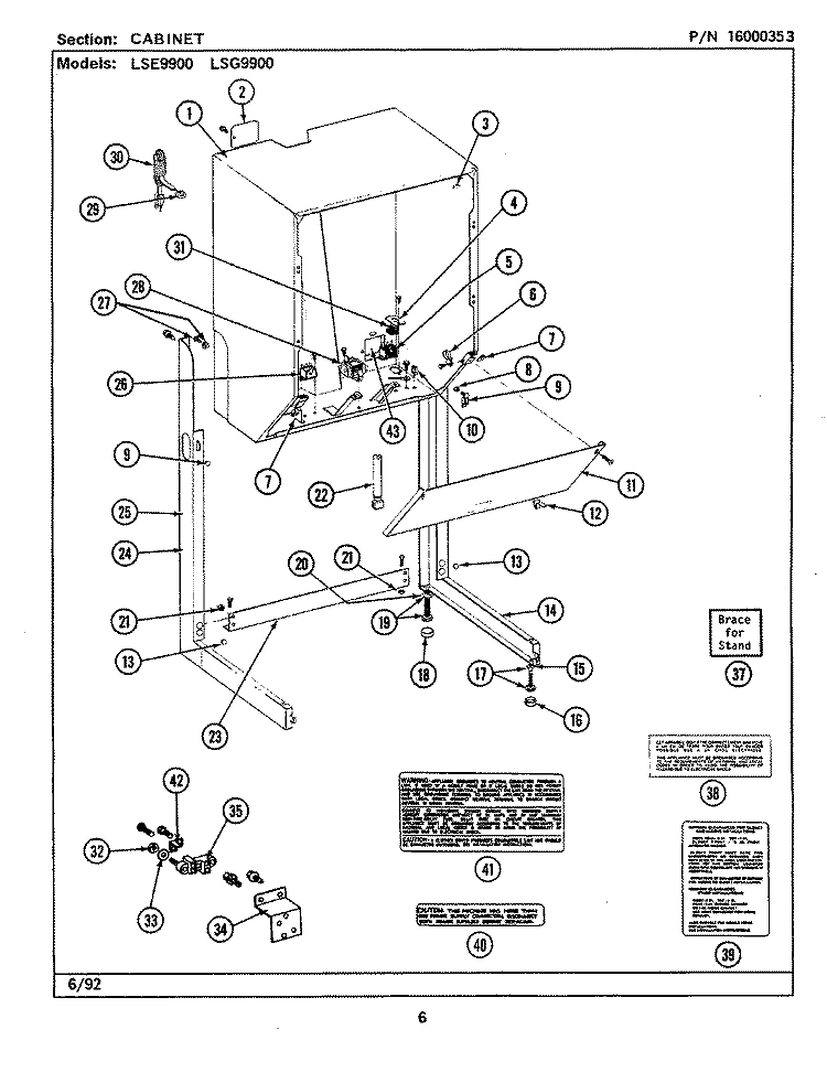 CABINET (LSE9900AFL, AFW) Diagram and Parts List for LSE9900AFW  Maytag Washer Dryer Combo