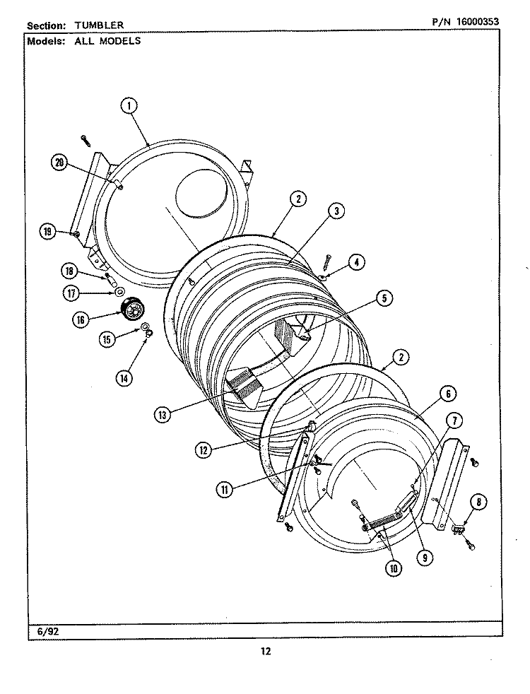 TUMBLER (LSE9900AFL, AFW) Diagram and Parts List for LSE9900AFW  Maytag Washer Dryer Combo