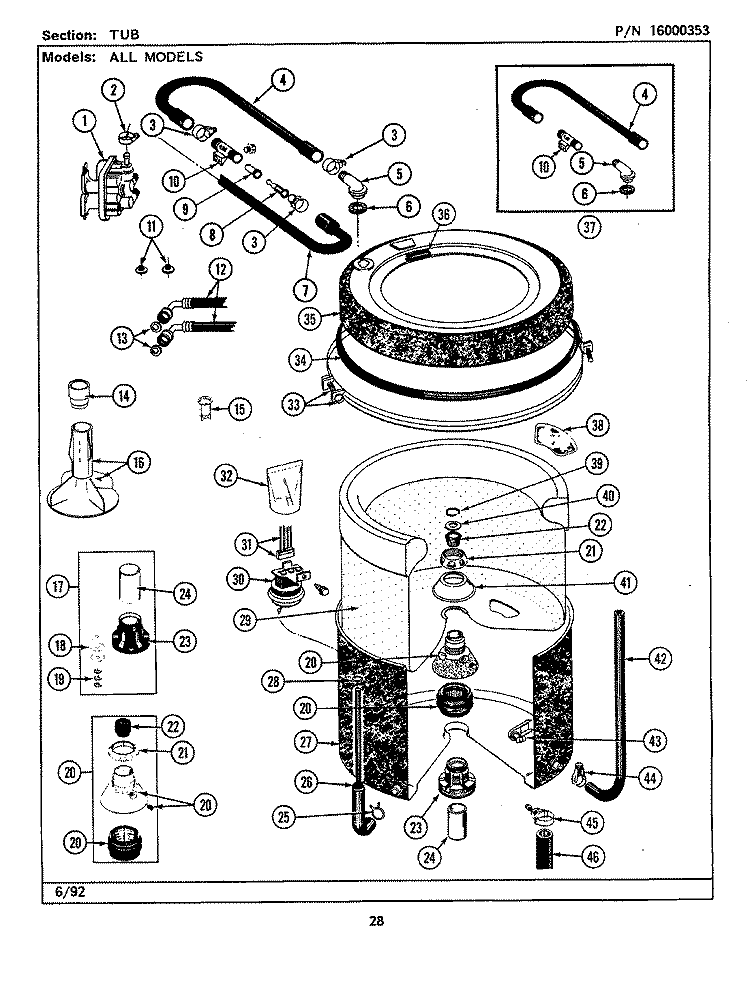 TUB (LSE9900AFL, AFW) Diagram and Parts List for LSE9900AFW  Maytag Washer Dryer Combo