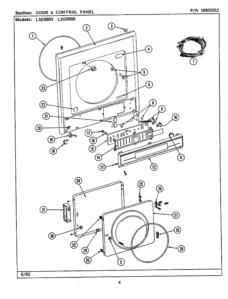 DOOR & CONTROL PANEL Diagram and Parts List for LSE9900ACE  Maytag Washer Dryer Combo