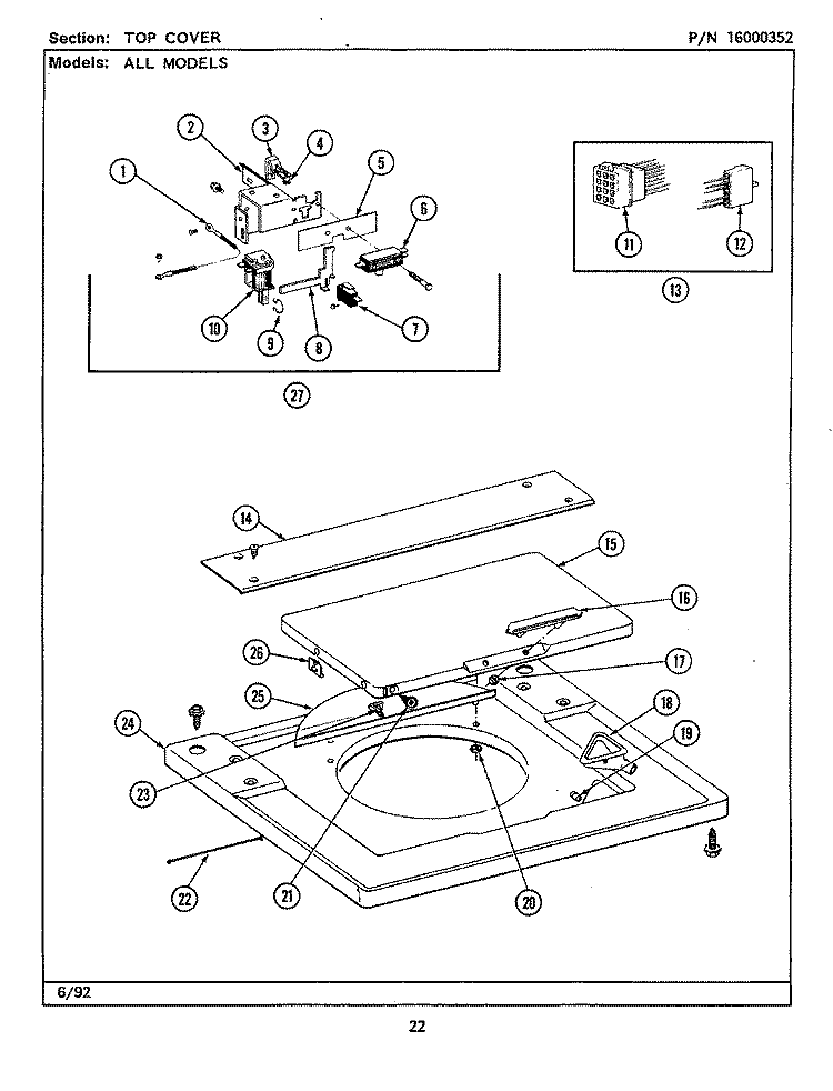 TOP COVER Diagram and Parts List for LSE9900ACE  Maytag Washer Dryer Combo