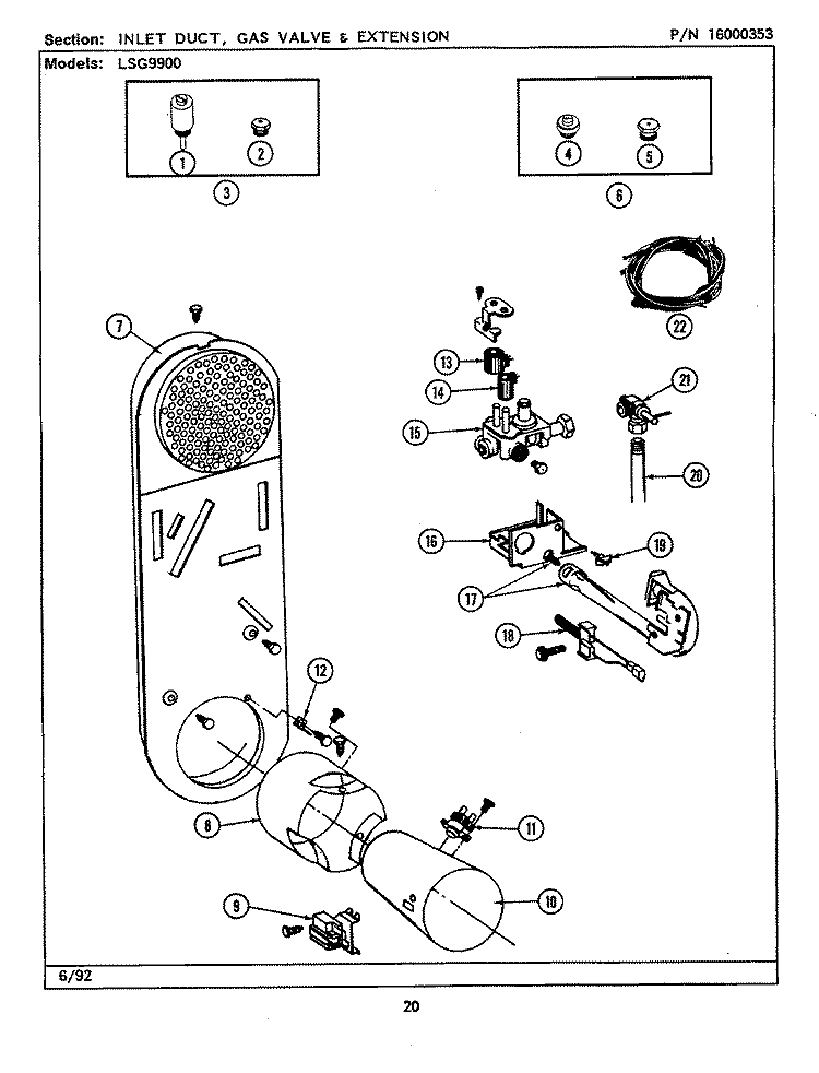 INLET DUCT & GAS VALVE (LSG9900A & B) Diagram and Parts List for LSG9900ABL  Maytag Washer Dryer Combo