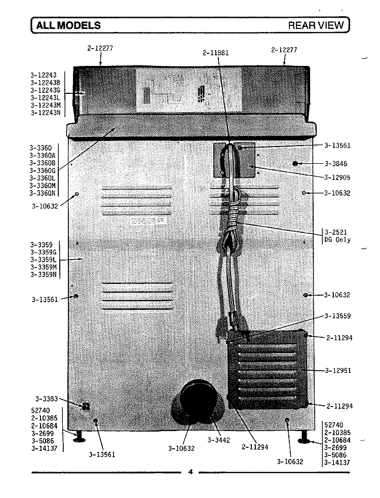 REAR VIEW Diagram and Parts List for DE106  Maytag Dryer
