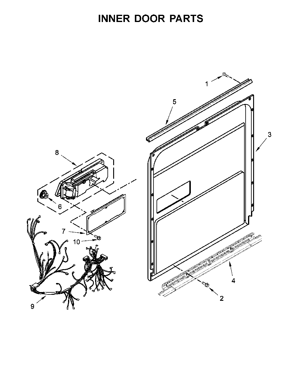 Inner Door Parts Diagram and Parts List for 66512776K315  Kenmore Dishwasher