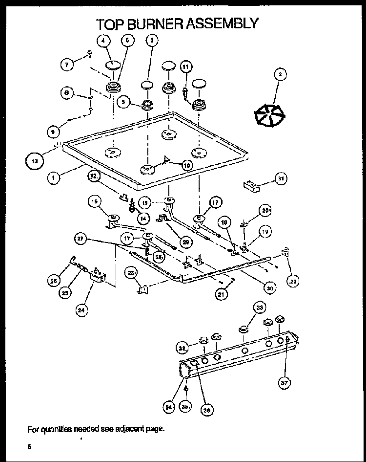 Top Burner Assembly Diagram and Parts List for SBK26FS5 P1142148NL Amana Range
