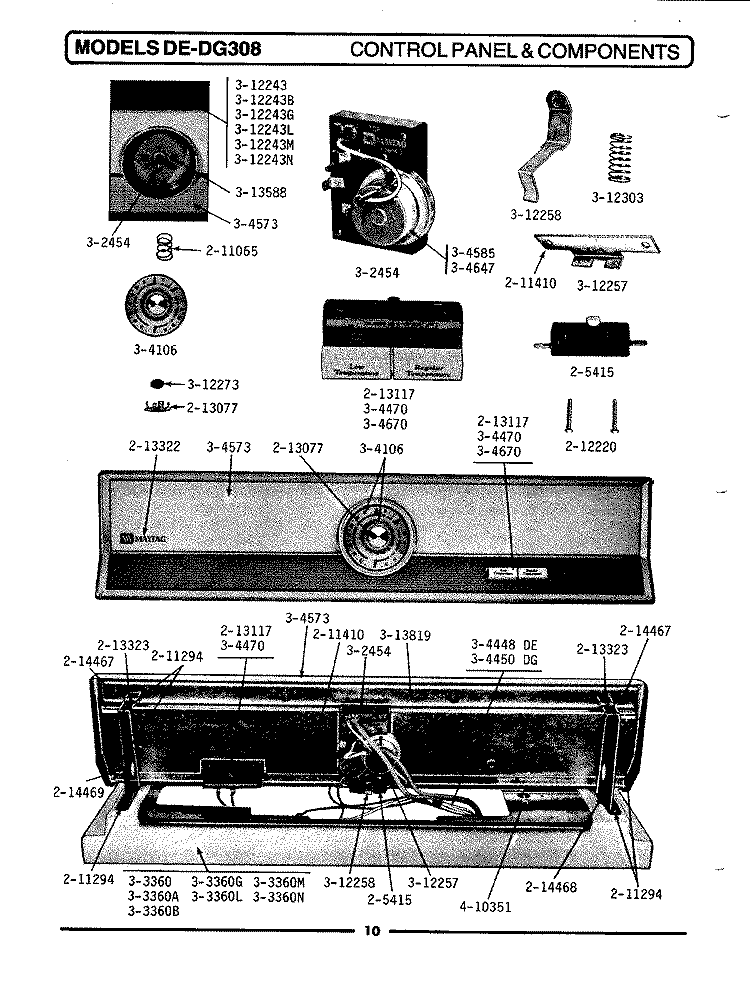 CONTROL PANEL & COMPONENTS Diagram and Parts List for DE308  Maytag Dryer