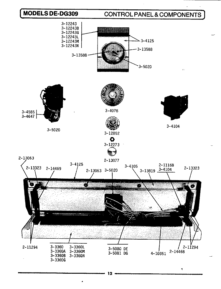 CONTROL PANEL & COMPONENTS Diagram and Parts List for DE309  Maytag Dryer