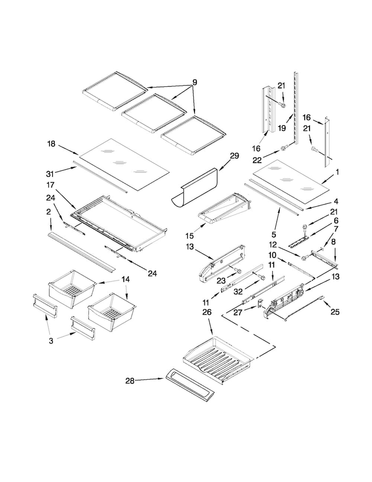 Shelf Parts Diagram and Parts List for JFI2089WES9  Jenn-Air Refrigerator